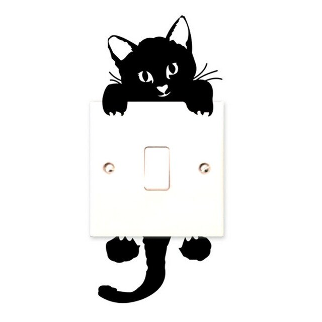 Naklejka ścienno-dekoracyjna z kotem dla dziecka, czarna - Wianko - 2