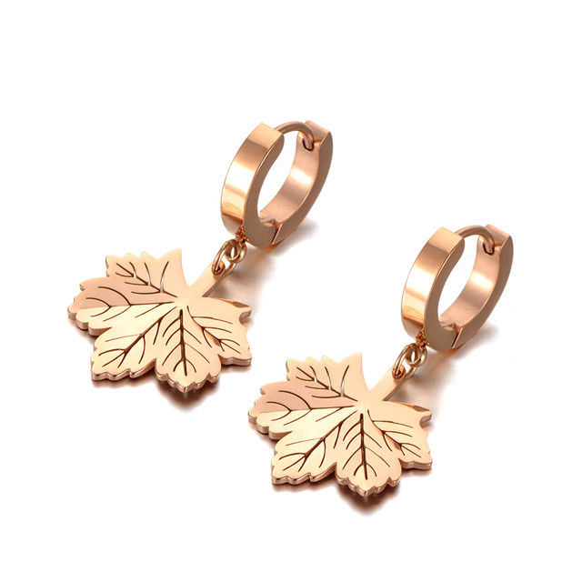 Rozkładane złote kolczyki kółka z liściem klonu wykonane z modnej tytanowej stali nierdzewnej dla kobiet i dziewczyn w stylu biurowym - Wianko - 3