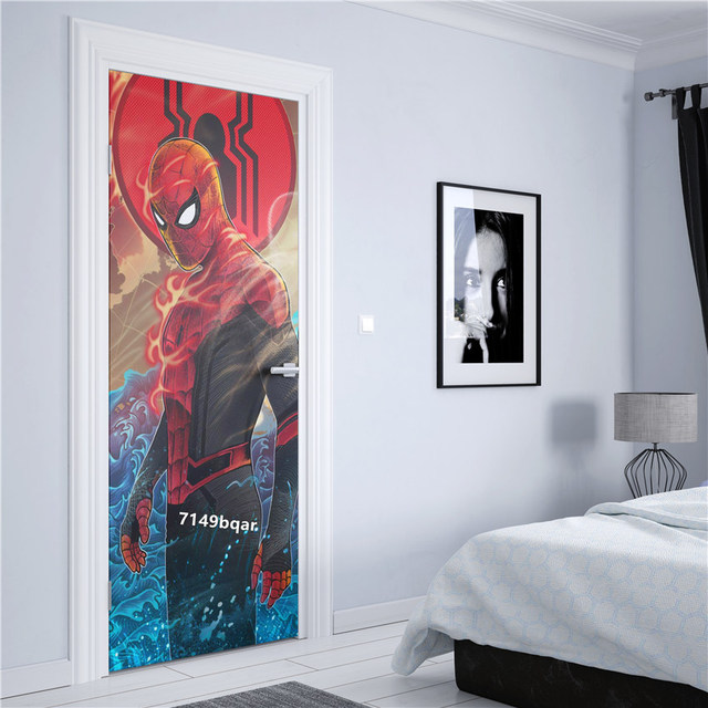 Spiderman wodoodporne naklejki drzwi pcv dla dzieci - Marvel Avengers, sypialnia, pokoje dziecięce, plakaty artystyczne - Wianko - 3