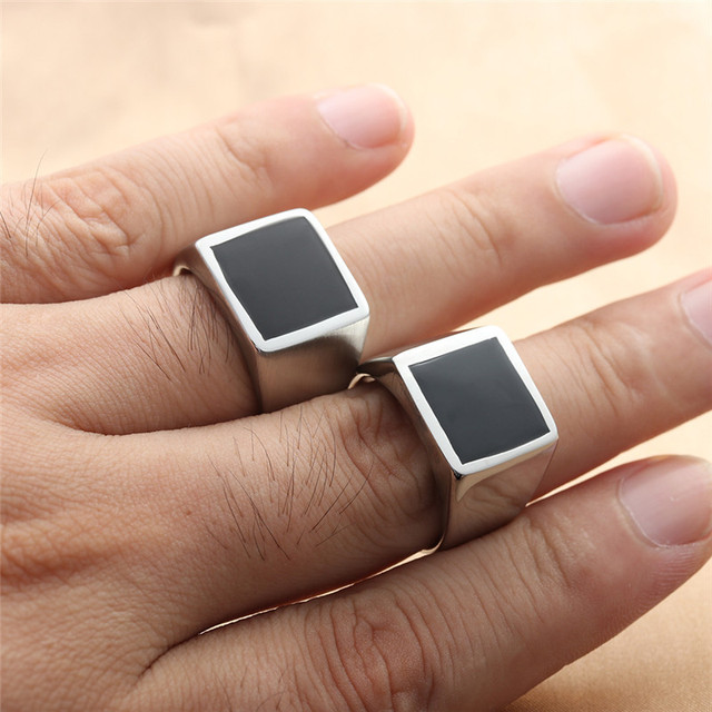 Pierścień ze stali nierdzewnej o prostym stylu w modnym retro kwadratowym wzorze - Wianko - 32