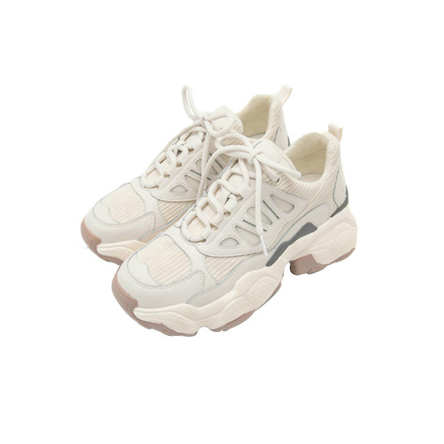 Damskie trampki platformowe białe 2021 wiosna z grubą podeszwą - rekreacyjne buty zasznurowane, wygodne i modny fason - Wianko - 7