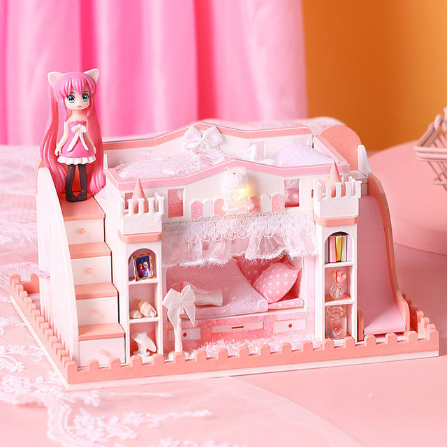 Meble domowe dla lalek DIY miniaturowe 3D drewniane miniatury zabawki zamek księżniczki model dla dzieci dziewczęta urodziny prezenty - Wianko - 7
