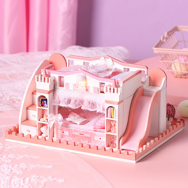 Meble domowe dla lalek DIY miniaturowe 3D drewniane miniatury zabawki zamek księżniczki model dla dzieci dziewczęta urodziny prezenty - Wianko - 8