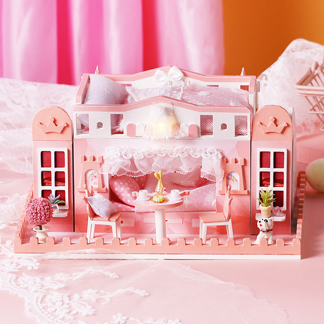 Meble domowe dla lalek DIY miniaturowe 3D drewniane miniatury zabawki zamek księżniczki model dla dzieci dziewczęta urodziny prezenty - Wianko - 6