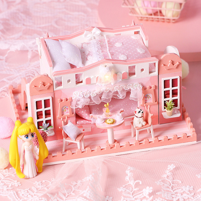 Meble domowe dla lalek DIY miniaturowe 3D drewniane miniatury zabawki zamek księżniczki model dla dzieci dziewczęta urodziny prezenty - Wianko - 9
