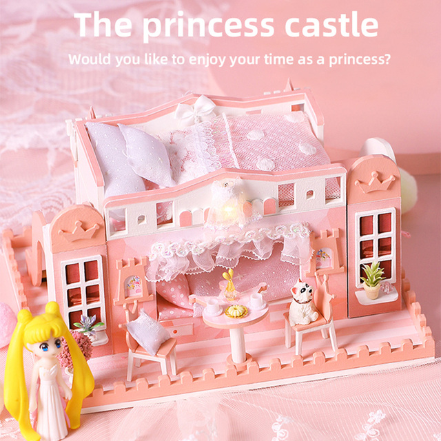 Meble domowe dla lalek DIY miniaturowe 3D drewniane miniatury zabawki zamek księżniczki model dla dzieci dziewczęta urodziny prezenty - Wianko - 5