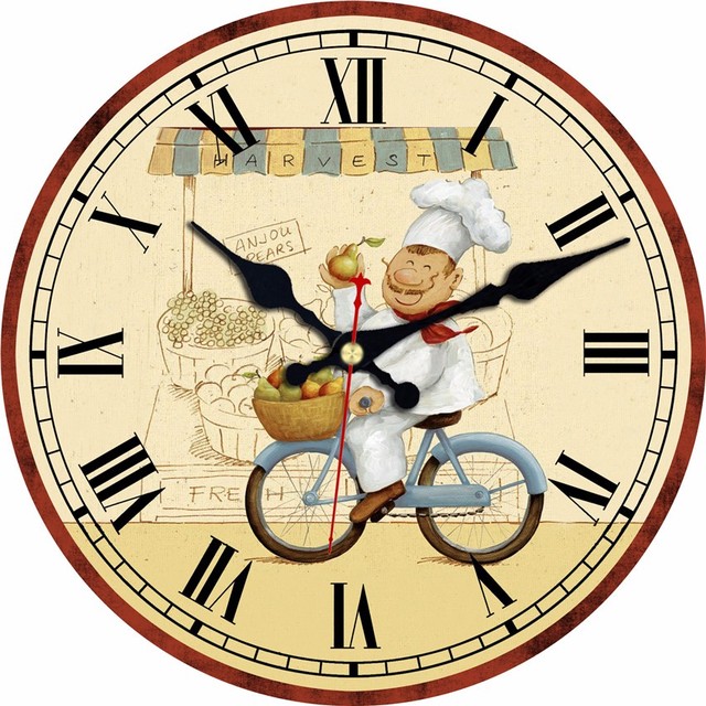Drewniany zegar ścieny w stylu kucharza na rowerze - Wianko - 2
