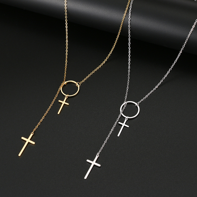 Naszyjnik ze stali nierdzewnej z prostym krzyżem na długim łańcuszku - Choker Gothic dla kobiet - Wianko - 6