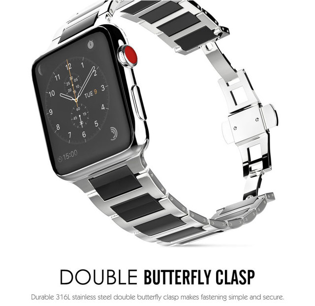 Stalowy pasek do Apple watch z ceramicznym linkiem 45mm/41mm/44mm/40mm/42mm/38mm - model iwatch 4 3 5 se 6 7 - Wianko - 4