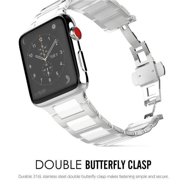 Stalowy pasek do Apple watch z ceramicznym linkiem 45mm/41mm/44mm/40mm/42mm/38mm - model iwatch 4 3 5 se 6 7 - Wianko - 3