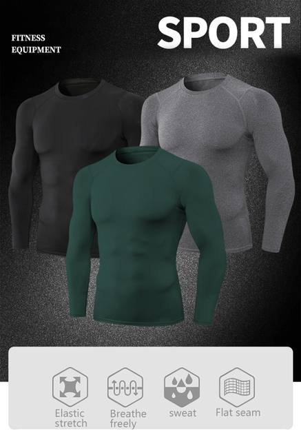 Męskie kompresyjne koszulki do biegania z długim rękawem, szybkoschnące i oddychające, idealne do siłowni oraz sportu - Wianko - 3