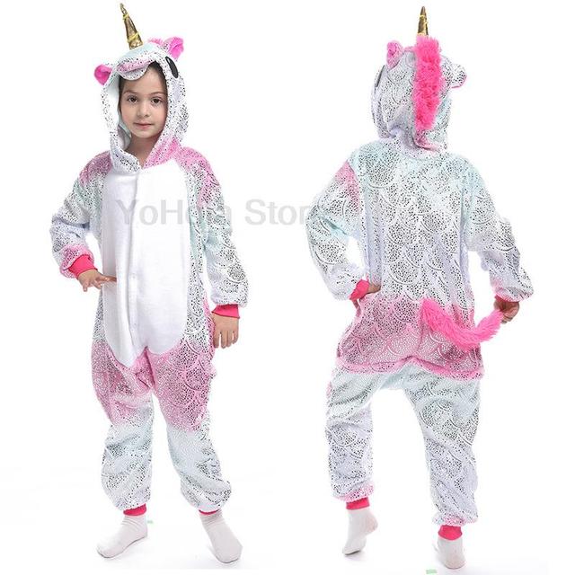 2021 Zestaw dziecięcych piżam zimowych w kreskówkowe motywy dla chłopców i dziewczynek, jednoczęściowy kostium kigurumi w zwierzęcy wzór - jednorożec, idealny do noszenia w domu - Wianko - 17