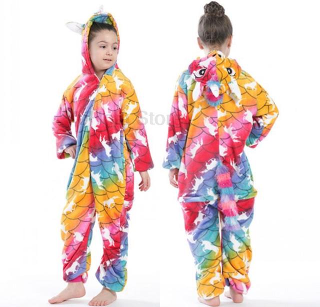 2021 Zestaw dziecięcych piżam zimowych w kreskówkowe motywy dla chłopców i dziewczynek, jednoczęściowy kostium kigurumi w zwierzęcy wzór - jednorożec, idealny do noszenia w domu - Wianko - 21