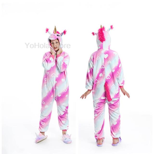 2021 Zestaw dziecięcych piżam zimowych w kreskówkowe motywy dla chłopców i dziewczynek, jednoczęściowy kostium kigurumi w zwierzęcy wzór - jednorożec, idealny do noszenia w domu - Wianko - 24