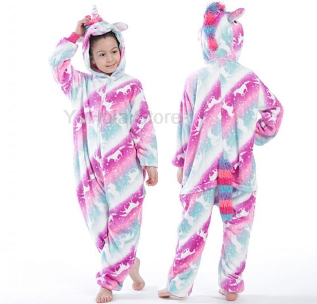 2021 Zestaw dziecięcych piżam zimowych w kreskówkowe motywy dla chłopców i dziewczynek, jednoczęściowy kostium kigurumi w zwierzęcy wzór - jednorożec, idealny do noszenia w domu - Wianko - 18