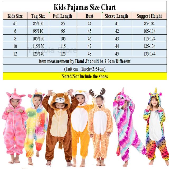 2021 Zestaw dziecięcych piżam zimowych w kreskówkowe motywy dla chłopców i dziewczynek, jednoczęściowy kostium kigurumi w zwierzęcy wzór - jednorożec, idealny do noszenia w domu - Wianko - 3