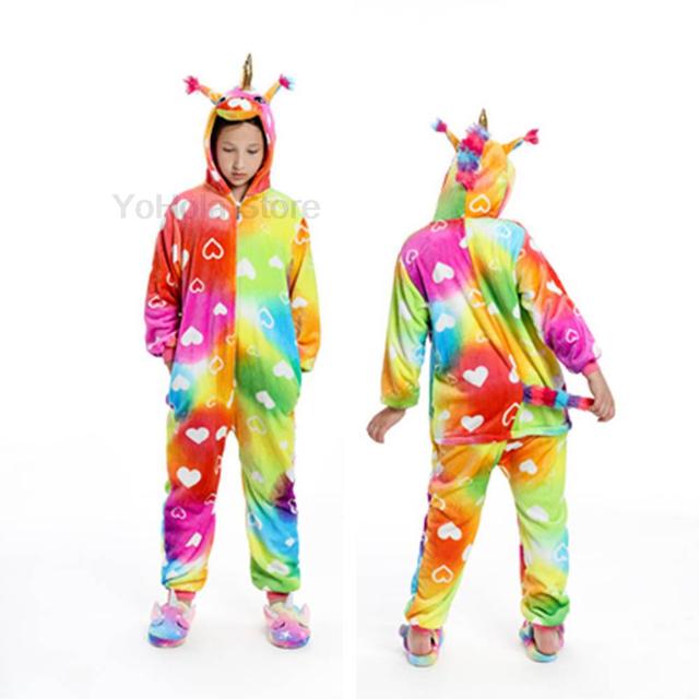 2021 Zestaw dziecięcych piżam zimowych w kreskówkowe motywy dla chłopców i dziewczynek, jednoczęściowy kostium kigurumi w zwierzęcy wzór - jednorożec, idealny do noszenia w domu - Wianko - 27