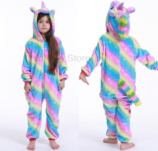 2021 Zestaw dziecięcych piżam zimowych w kreskówkowe motywy dla chłopców i dziewczynek, jednoczęściowy kostium kigurumi w zwierzęcy wzór - jednorożec, idealny do noszenia w domu - Wianko - 14