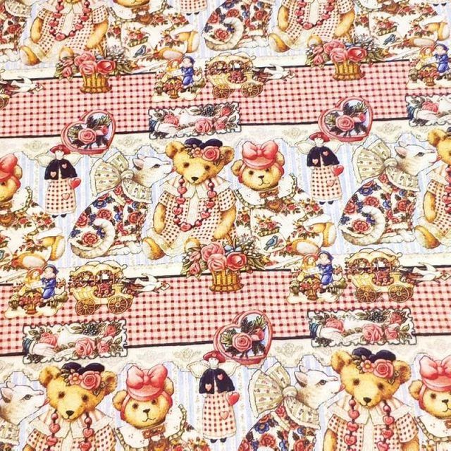 Stoczniowa tkanina bawełniana z motywem retro zwierząt- kolekcja Vintage niedźwiedzi, sukienka Lolita na pasku - Wianko - 1