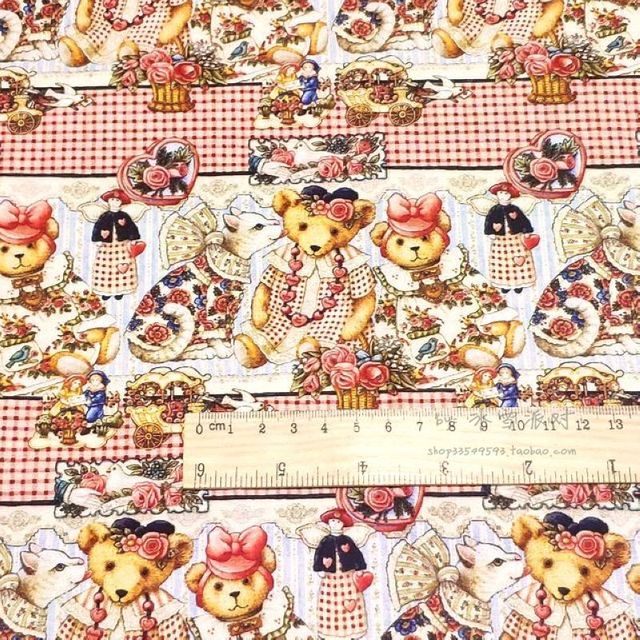 Stoczniowa tkanina bawełniana z motywem retro zwierząt- kolekcja Vintage niedźwiedzi, sukienka Lolita na pasku - Wianko - 2