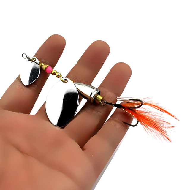 Metalowa przynęta Spinner Fishing Lure – 9.3cm cekiny, 16.3g, podwójne, z piórkowym hakiem, idealna na okonie - Wianko - 1