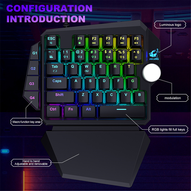 Klawiatura mechaniczna jednoręczna do gier RGB dla komputera hosta, laptopa PS LED, membrana wrażliwa, tron mini - Wianko - 2