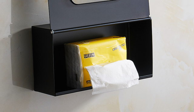 Uchwyt na papier - Czarny stojak ścienny na serwetki i papier toaletowy, wodoodporne pudełko na chusteczki łazienkowe, metalowa półka w stylu retro - Wianko - 8