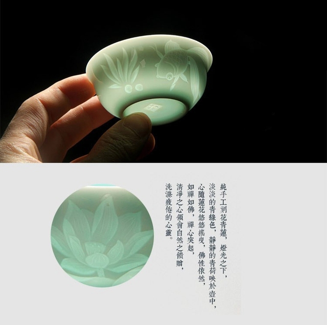 Kubek ceramiczny do herbaty w kolorze niebiesko-białym, ręcznie wykonany z delikatnym wzorem lotosu - Wianko - 2