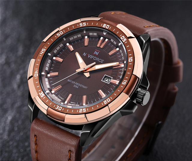 Męski zegarek NAVIFORCE 2021 Fashion Casual, wodoodporny, kwarcowy, skórzany pasek, wojskowy styl - Wianko - 1