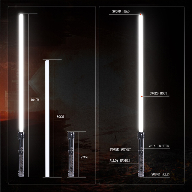 104cm Metalowy miecz świetlny Star Wars z uchwytem, światło laserowe Rgb, 6 efektów dźwiękowych, nieskończone zmieniane kolory - prezent bożonarodzeniowy, zabawka - Wianko - 2