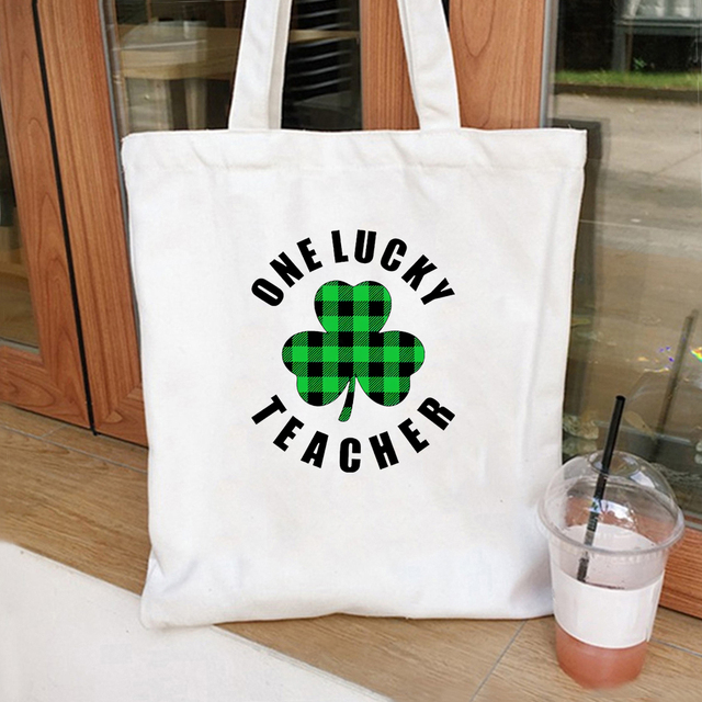Duża torba na zakupy dla nauczyciela St. Patrick's Day w kratę+ St. Patrick's Day nauczyciel+ St. Patrick's Day torba na zakupy - Wianko - 7