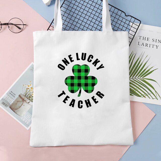 Duża torba na zakupy dla nauczyciela St. Patrick's Day w kratę+ St. Patrick's Day nauczyciel+ St. Patrick's Day torba na zakupy - Wianko - 6