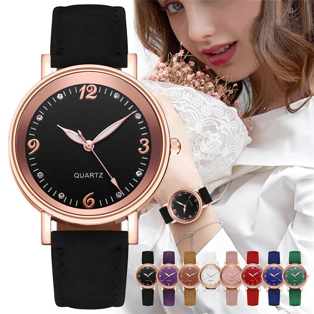 Zegarek damski z cyframi arabskimi, luksusowy, skórzany, kwarcowy - Wianko - 1