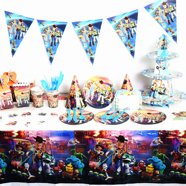 Zestaw jednorazowych naczyń na imprezę Toy Story z motywem życzeń urodzinowych: kubki, talerze, słomki, zastawa stołowa, papierowe Hudi Buzz Lightyear Foill Balloon - Wianko - 2