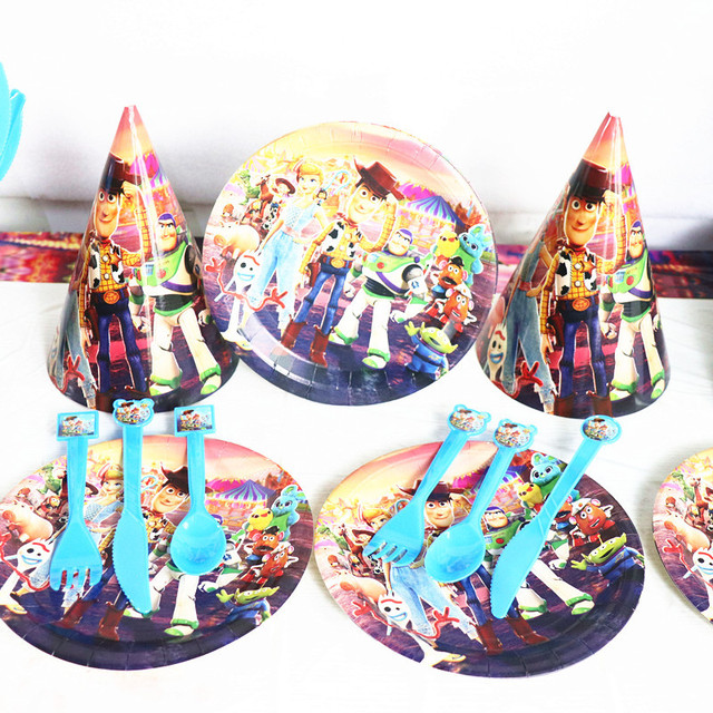 Zestaw jednorazowych naczyń na imprezę Toy Story z motywem życzeń urodzinowych: kubki, talerze, słomki, zastawa stołowa, papierowe Hudi Buzz Lightyear Foill Balloon - Wianko - 3