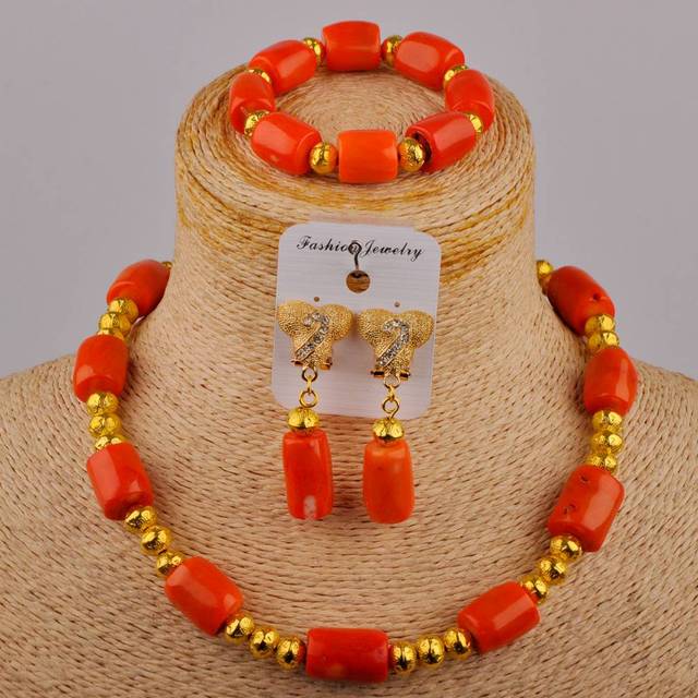 Pomarańczowy naszyjnik z koralików Nigeria - biżuteria ślubna dla afrykańskich kobiet - Wianko - 2