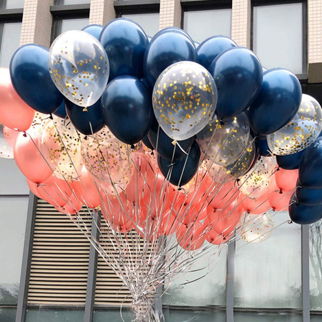 12 sztuk błękitnego atramentu - zestaw balonów lateksowych w kolorze konfetti jasno różowym i złotym, idealny na ślubne dekoracje, Baby Shower i urodziny - Wianko - 1