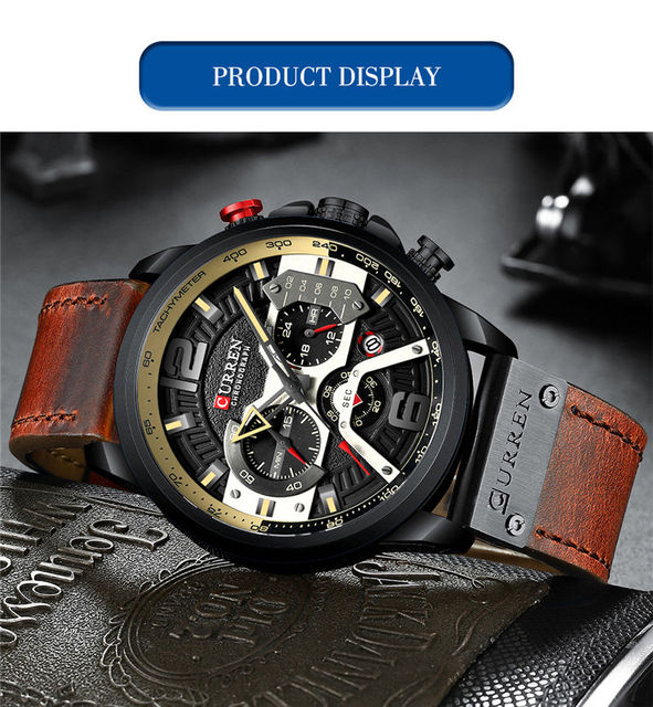 Męski zegarek CURREN Sport wojskowy, luksusowa marka, skórzany pasek, kwarcowy, wodoodporny, data, relogio masculino 8329 - Wianko - 5