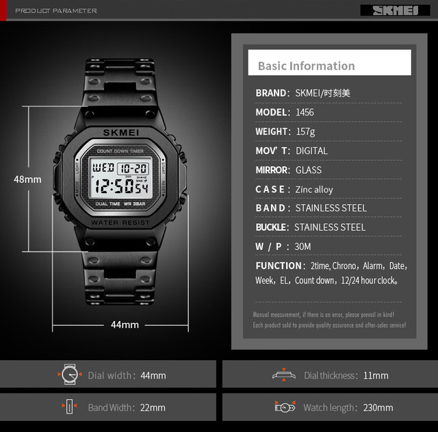 SKMEI Moda Sport Watch - męski zegarek cyfrowy, wodoodporny do 3Bar, budzik, koperta ze stopu, reloj hombre 1456 - Wianko - 10