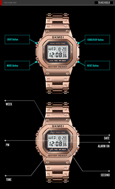 SKMEI Moda Sport Watch - męski zegarek cyfrowy, wodoodporny do 3Bar, budzik, koperta ze stopu, reloj hombre 1456 - Wianko - 6