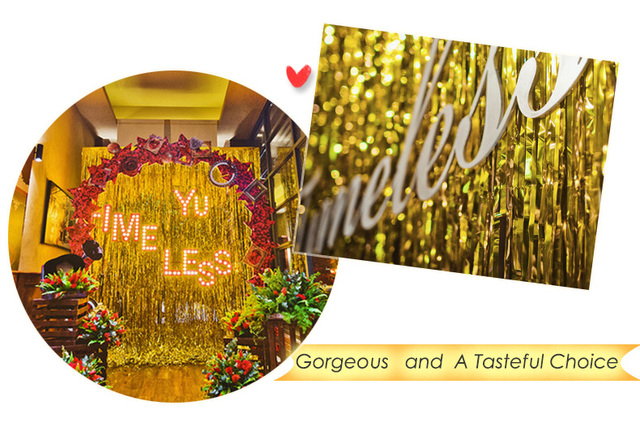 Laserowa folia zasłony tło imprezowe złote świecidełka Baby Shower dekoracja na wieczór panieński, rocznicę - Wianko - 19