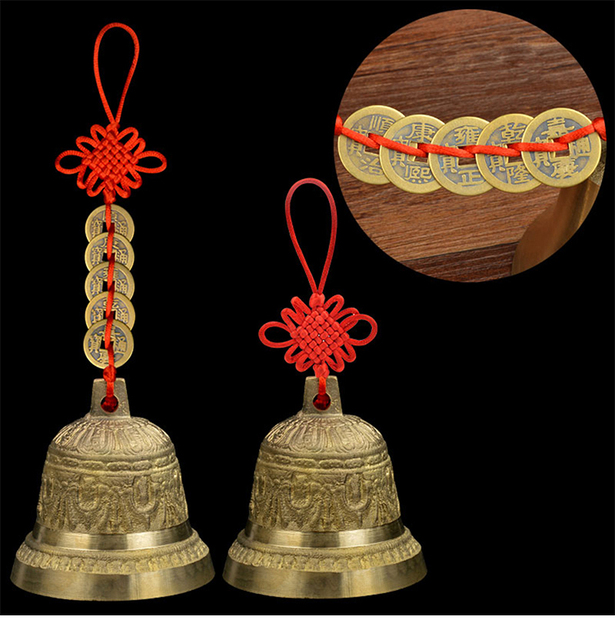 Miedziany dzwonek religijny Buddyzm Fengshui - dekoracja wietrzna Dzwonek Budda wiszący w domu, samochodzie, rzemiosło pięć monet cesarza - Wianko - 16