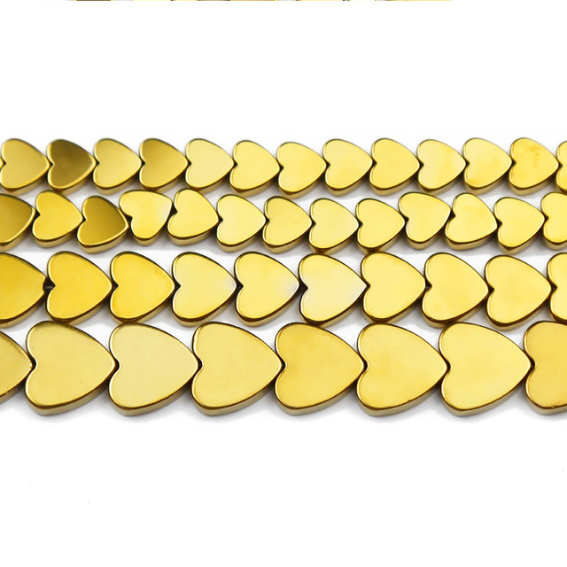 Koraliki z naturalnym kamieniem hematytu w kolorze złota, brzoskwiniowy kształt serca, rozmiary: 6/8/10mm - do samodzielnego tworzenia biżuterii - Wianko - 5