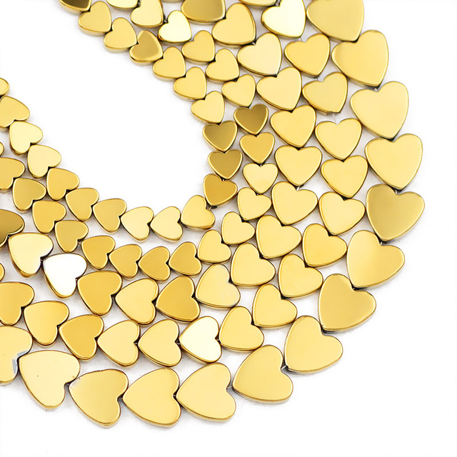 Koraliki z naturalnym kamieniem hematytu w kolorze złota, brzoskwiniowy kształt serca, rozmiary: 6/8/10mm - do samodzielnego tworzenia biżuterii - Wianko - 1