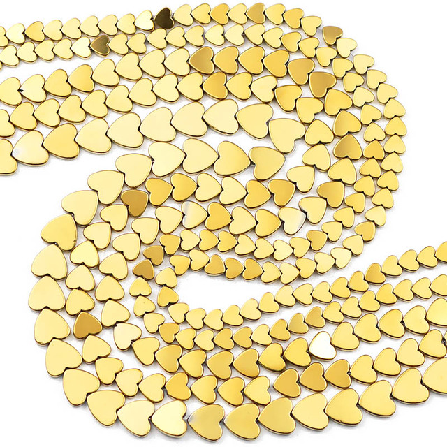 Koraliki z naturalnym kamieniem hematytu w kolorze złota, brzoskwiniowy kształt serca, rozmiary: 6/8/10mm - do samodzielnego tworzenia biżuterii - Wianko - 3
