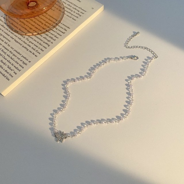 Antyczny naszyjnik z pereł z wisiorkiem w kształcie motyla - Charms srebrzysty naszyjnik dla kobiet - Wianko - 8