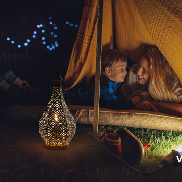 Mini lampa kempingowa LED wiatr światła odkryty Vintage latarnia styl marokański żelazo - Wianko - 6