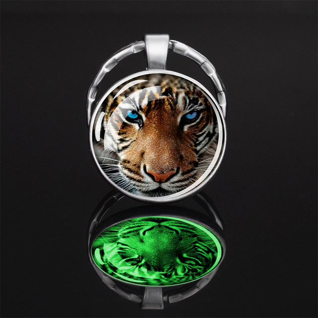 Brelok Luminous z tygrysem, wisiorek ze szklanym kaboszonem - metalowy breloczek dla zwierząt i samochodu - Wianko - 8