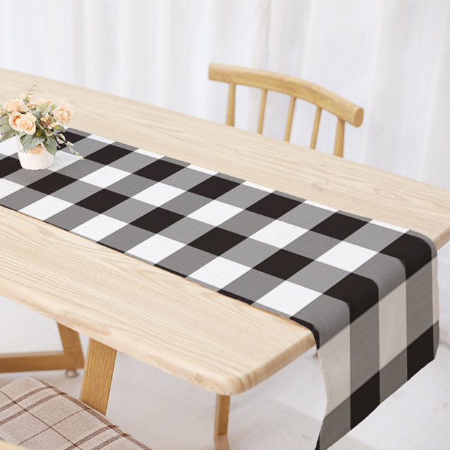 Europejski bieżnik na stół w kratę: nowoczesny czarno-biały dekoracyjny dodatek do jadalni i domu - Wianko - 3