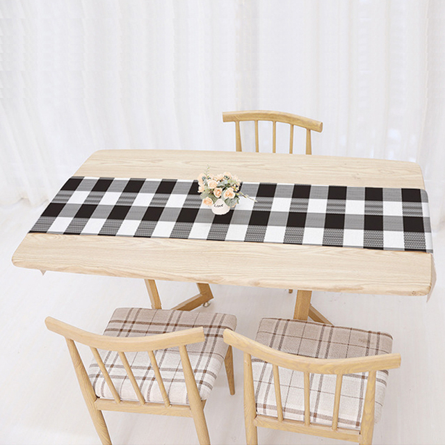 Europejski bieżnik na stół w kratę: nowoczesny czarno-biały dekoracyjny dodatek do jadalni i domu - Wianko - 2